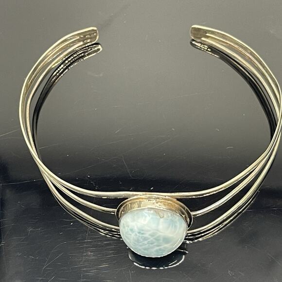 Sterling Silver 925 Oval Larimar Cuff Bracelet 13.8g 8 Inches - Picture 3 of 8